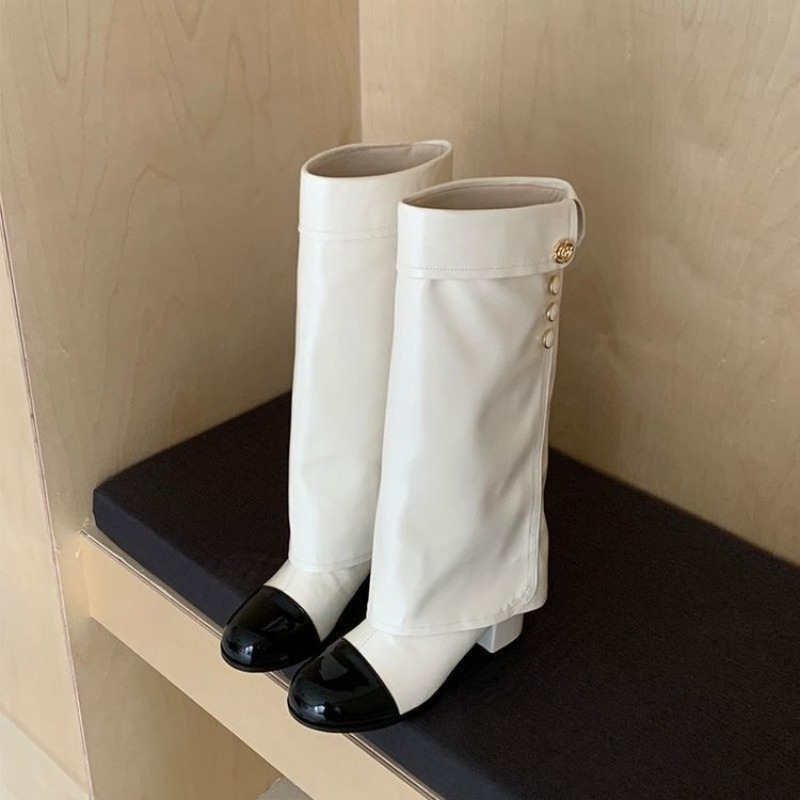 No Show Sock Women - Elegante zwart-wit gesplitste kniehoge laarzen voor